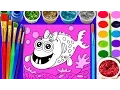 Baby Piranha Coloring Page Cute Fish to color with Watercolors and Glitter Paint for Kids to Learn
