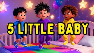 five little kids jumping on the bed