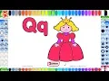 Princess Coloring Pages for Kids Learning Alphabet letter Q Drawing Pages to learn to color