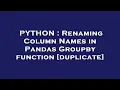 PYTHON Renaming Column Names in Pandas Groupby function