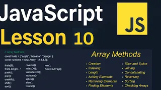 JavaScript Lesson 10 Array Methods Creation Indexing and more Javascript Tutorial