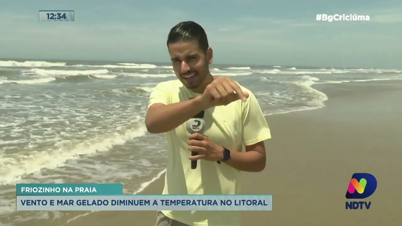 Vento e água gelada amenizam as altas temperaturas na beira da praia no Litoral Sul