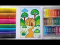 Nature Cottage Coloring Page - Easy Landscape colouring for Kids