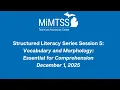 Structured Literacy Series Session 5 Vocabulary and Morphology - Essential for Comprehension