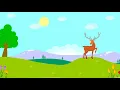 Green meadow cartoon background Animation Beautiful nature Deer mountains and trees