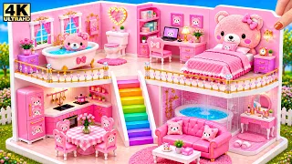 🌈🧸 Build Pink Teddy Bear House with Rainbow Staircase & Secret Bathroom ❤️ | DIY Miniature House