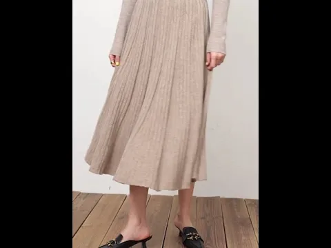 Download MP3 Autumn And Winter 100% Wool Knitted Pleated Skirt Women's Mid-Length High-Waisted Slim