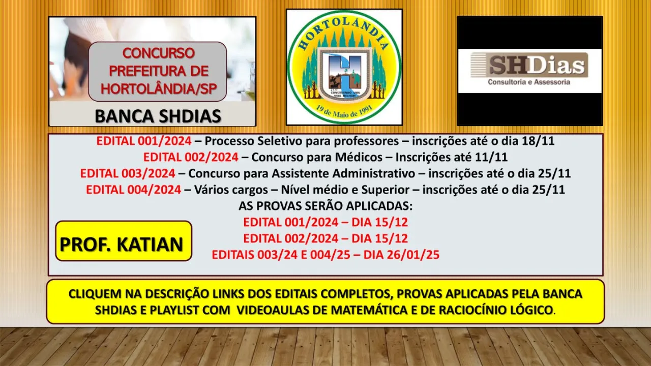 SHDias - Concurso para a Prefeitura Municipal de Hortolândia- Cargos de Nível Médio e Nível Superior