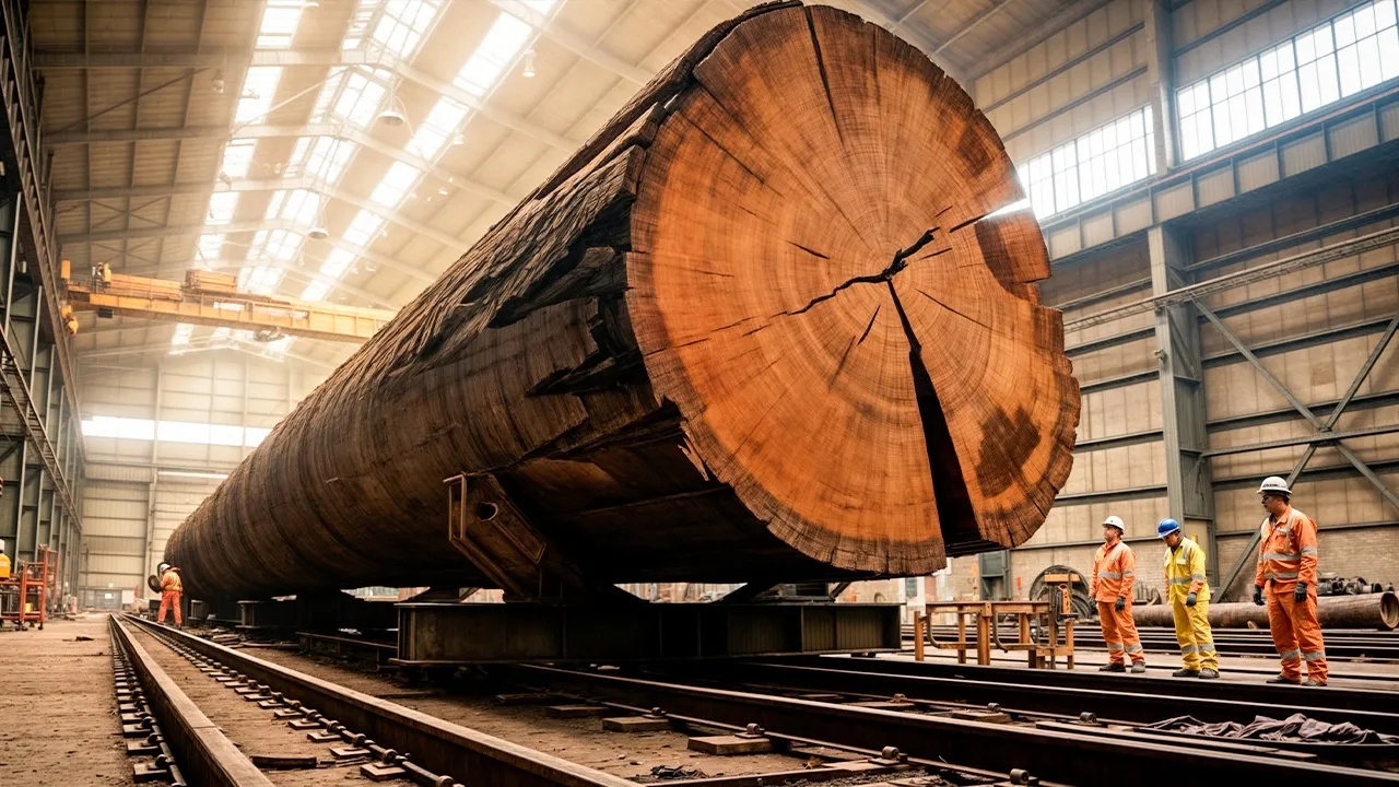 So wird's gemacht. Wie ein 10-Tonnen-Baumstamm gedreht wird! 🌲⚙️🤯