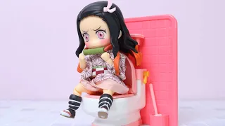 nezuko working hard in the bathroom demon slayer stop motion nendoloid 