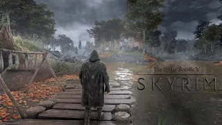4K Skyrim Rain Ambience Walk around the Map no music