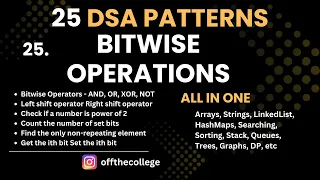 L25 Bitwise Operations All Operators Covered with Questions 25 DSA Patterns Crack FAANG