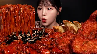 SUB)두찜 신메뉴 칼낙지찜닭 먹방!🔥숟가락으로 팍팍 퍼먹을게요 밥도둑 꿀조합 Spicy Jjimdak & Crispy Chicken Mukbang Asmr