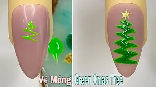 Green Xmas Tree Step-by-Step Nail Art For Beginner ????Vẽ Móng???? New Nails Design ???? New Nails