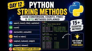 Day 12 Python String Methods upper lower title count find is Methods Explained