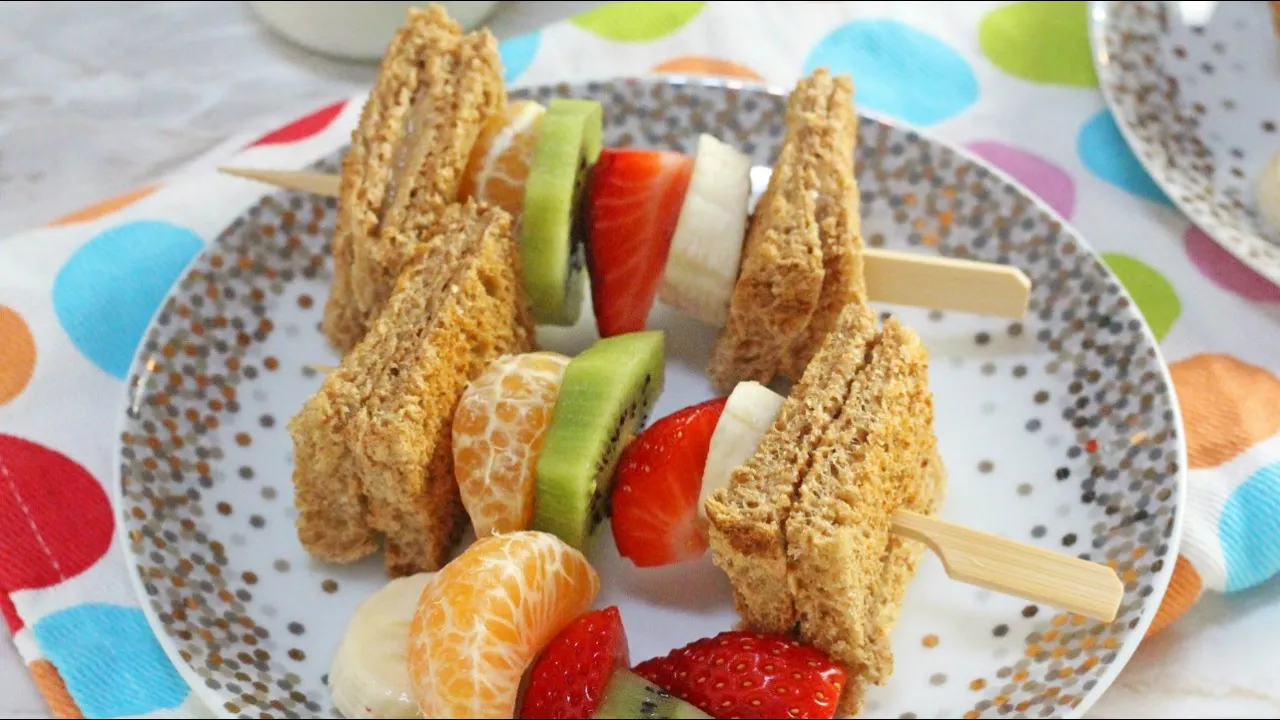 Peanut Butter Toast & Fruit Breakfast Kebabs   Healthy Breakfast for Kids