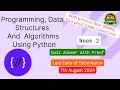 NPTEL Programming Data Structures and Algorithms Using Python Week 2 Quiz answer with proof 100