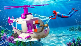 HOMEM ARANHA SALVOU O HELICOPTERO DA SKYE NO FUNDO DO MAR DA PATRULHA NO GTA 5