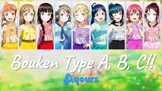 Download Aqours - Bouken Type A, B, C!! / 冒険Type A, B, C‼ (Color Coded, Kan, Rom, Eng) MP3