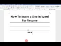 How To Insert a Line In Word For Resume