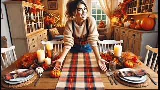 Solino Home Linen Fall Table Runner 48 inch Best Fall Plaid Table Runner