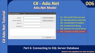 Ado Net Model Part 6 - Connecting to SQLServer Database Ado Net Tutorial