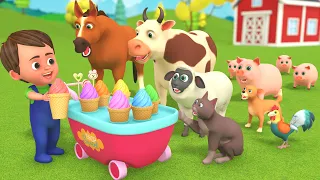 Baby Farm Animals Pretend Play with Ice Cream Cart Toy | Learn Colors, Animal Sounds & Names
