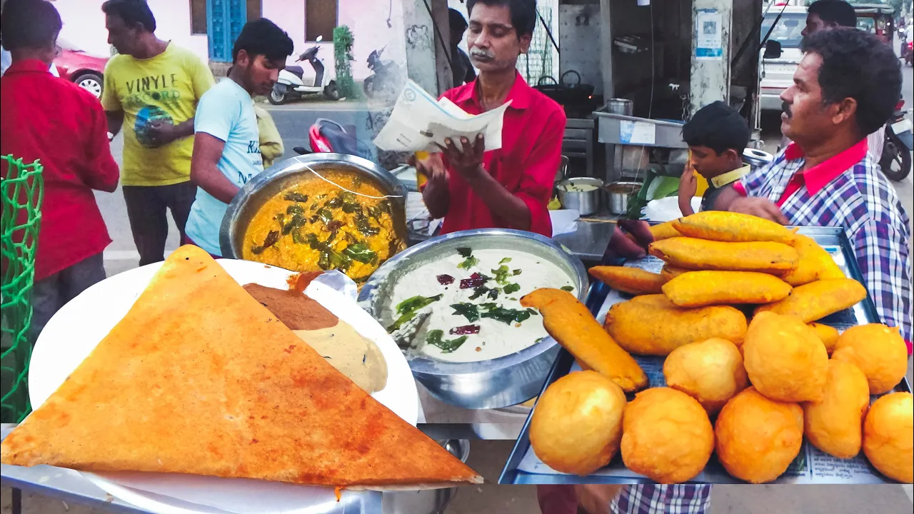 Cheapest Evening Tiffins in Kakinada Only 20/-   Mysore Bonda & Onion Dosa   Street Food India