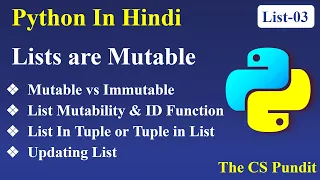 List mutability in python Lists are mutable Mutable vs Immutable Updating list in python L3