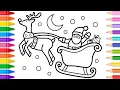 How to Draw Santa s Sleigh with Reindeer Step by Step for Kids Santa Claus Sleigh Coloring Page