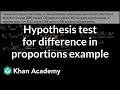 Hypothesis test for difference in proportions example AP Statistics Khan Academy