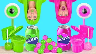 PINK vs GREEN CHALLENGE Eating Only One Color Food Mukbang by 123 GO FOOD