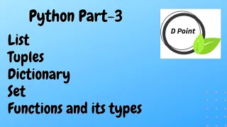 PYTHON Tutorial - PART 3 List Tuples Set Dictionary Inbuilt Functions
