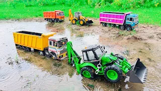 Tata dumper truck 2518 stuck deep mud pulling out JCB 5CX | jcb tractor video | jcb cartoon 