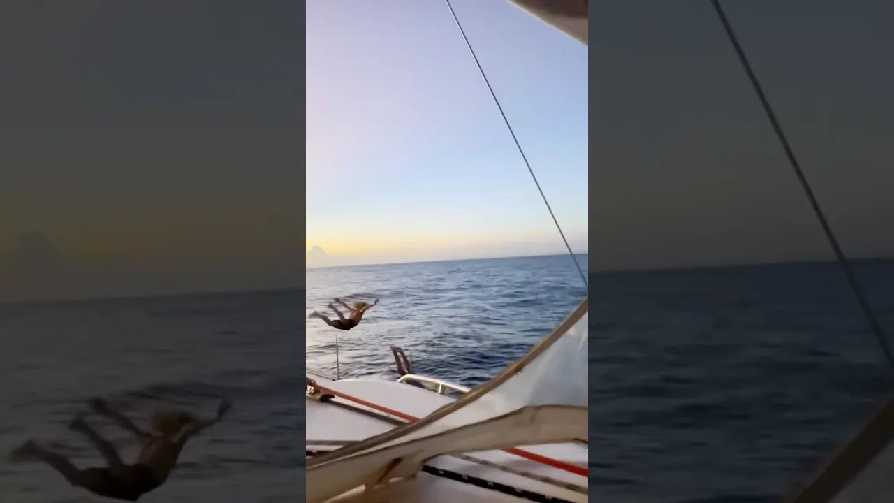 Making water and swimming in thousands of metres of water… perfect sunset! #sailingfamily