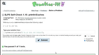 Java Practice-it Introduction to Java Programming Self-Check 1 15 printlnSlashes