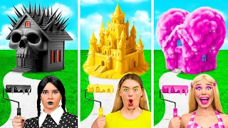 Wednesday Vs Barbie One Colored House Challenge Funny Moments By BaRaDa Gold Challenge 
