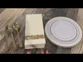 Gold Disposable Dinnerware Set for 100 Guests Elegant Party Plates Cups Silverware