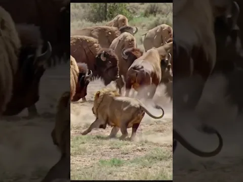 lion hunting bison #animals #lion #bison #short