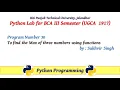 Python Lab Part 30 To find the Max of three numbers using functions