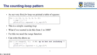 UWA CSSE Core Python Programming - For Loops