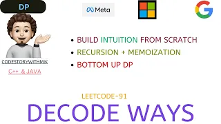 Decode Ways Recursion Memo Bottom Up Leetcode 91
