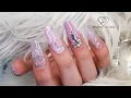 Lilac glitter encapsulation with ombre and marble gel nail extensions