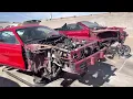 Dozens of Ford Mustangs at the junkyard in Las Vegas