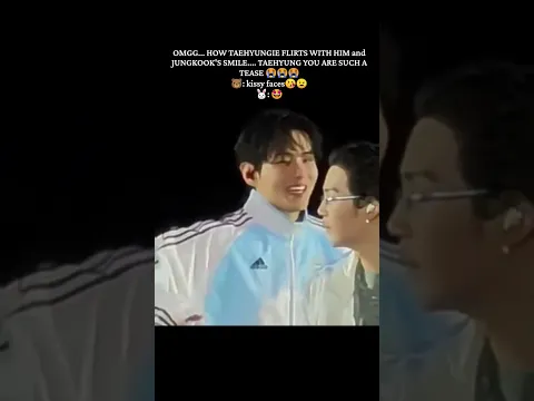 TAEHYUNG BLOW A FLYING KISS TO JUNGKOOK... AND JUNGKOOK'S SHY SMILE🐯😘🐰🌈❤️😭😭😭#taekook #vkookcute #bts
