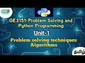 Algorithms in Problem Solving and Python Programming tamil GE3151 Python Anna university reg 2021