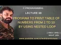 C PROGRAMMING LECTURE 99 PRINT TABLE OF NUMBERS FROM 2 TO 10 by mohitsirkiclass