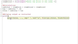Using sep in Python total purchase