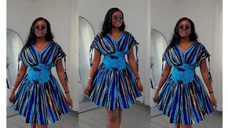 how to make this overlap shoulder ruched dress with basque waistline drawstring