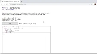 Array-3 canBalance Java Tutorial codingbat com